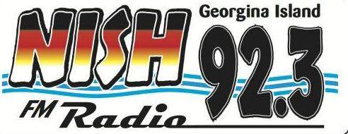 Black, red, orange and white logo for Nish 92.3