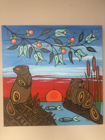 Painting of the Maamwi ndibi nooshimin by Lauri Hoeg